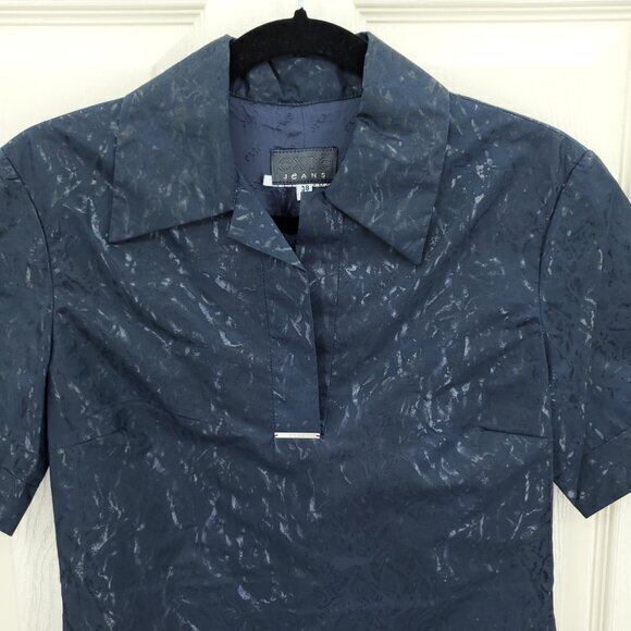 VTG 90s Exte Jeans Coated Woven Collared Mini Dress 28/42/US 6 Navy Blue - Picture 4 of 16
